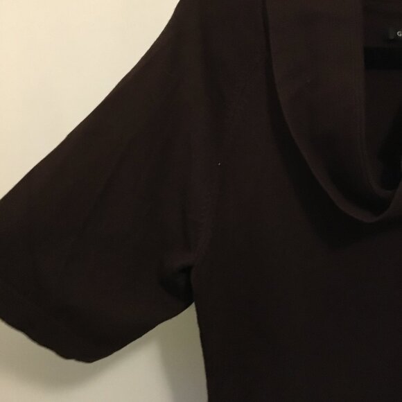 Brown Cowl Neck Ribbed Waist Short Sleeve Sweater - Picture 6 of 16